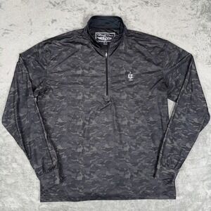 Straight Down Jacket Mens Medium Black Gray Camo 1/4 Zip Pullover 1894